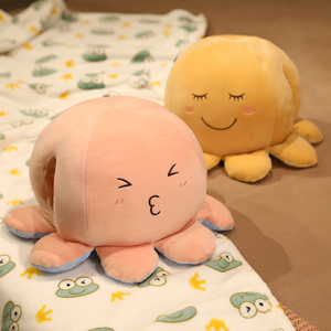 Wholesale Soft Reversible Octopus Plush Pillow - Emoji Style Designs