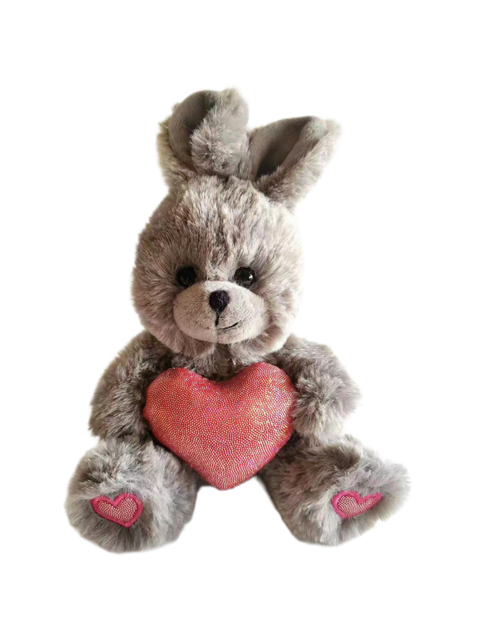 Wholesale Valentine's Day Grey Teddy Bear & Bunny Plush - Holding Sparkling Pink Heart