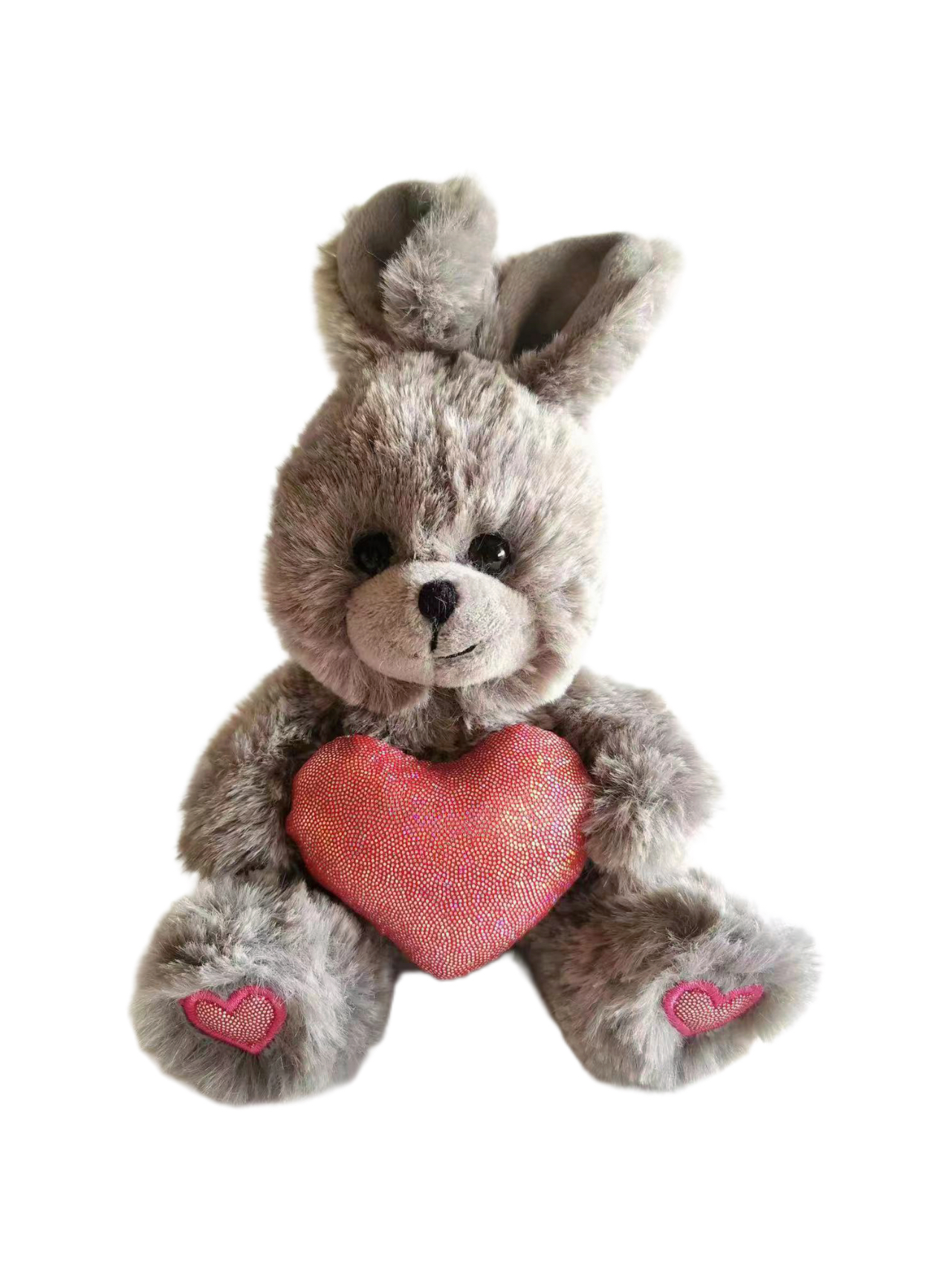 Wholesale Valentine's Day Grey Teddy Bear & Bunny Plush - Holding Sparkling Pink Heart