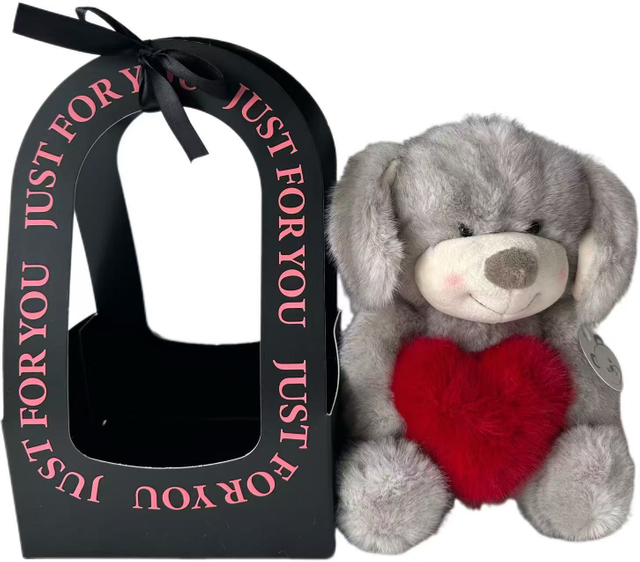 Wholesale Valentine's Day Big Grey Teddy Bear & Dog Plush - Holding Red Heart