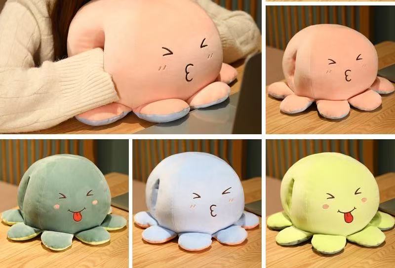 Wholesale Soft Reversible Octopus Plush Pillow - Emoji Style Designs