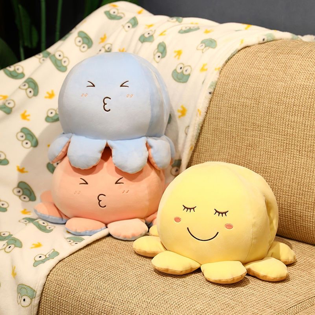 Wholesale Soft Reversible Octopus Plush Pillow - Emoji Style Designs