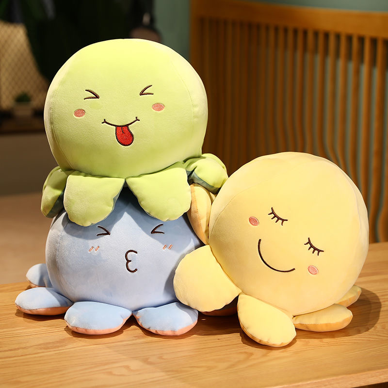 Wholesale Soft Reversible Octopus Plush Pillow - Emoji Style Designs