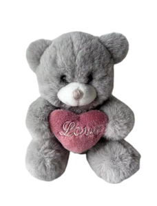 Wholesale Valentine's Day Grey Teddy Bear Plush - Holding "Loved" Pink Heart