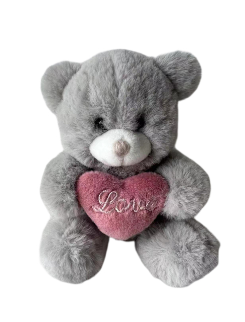 Wholesale Valentine's Day Grey Teddy Bear Plush - Holding "Loved" Pink Heart